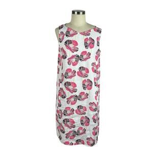 HABITAT‎ White Pink Floral Print Mini Shift Dress Women's Size Small Linen Blend